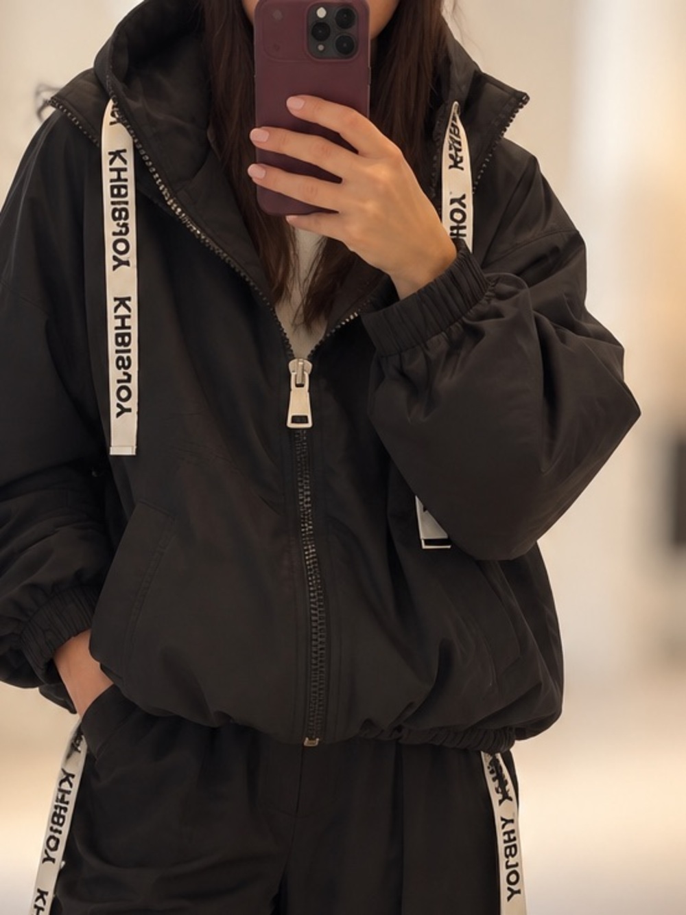 Khrisjoy Black Oversized Hooded Bomber Jacket – Size 1
